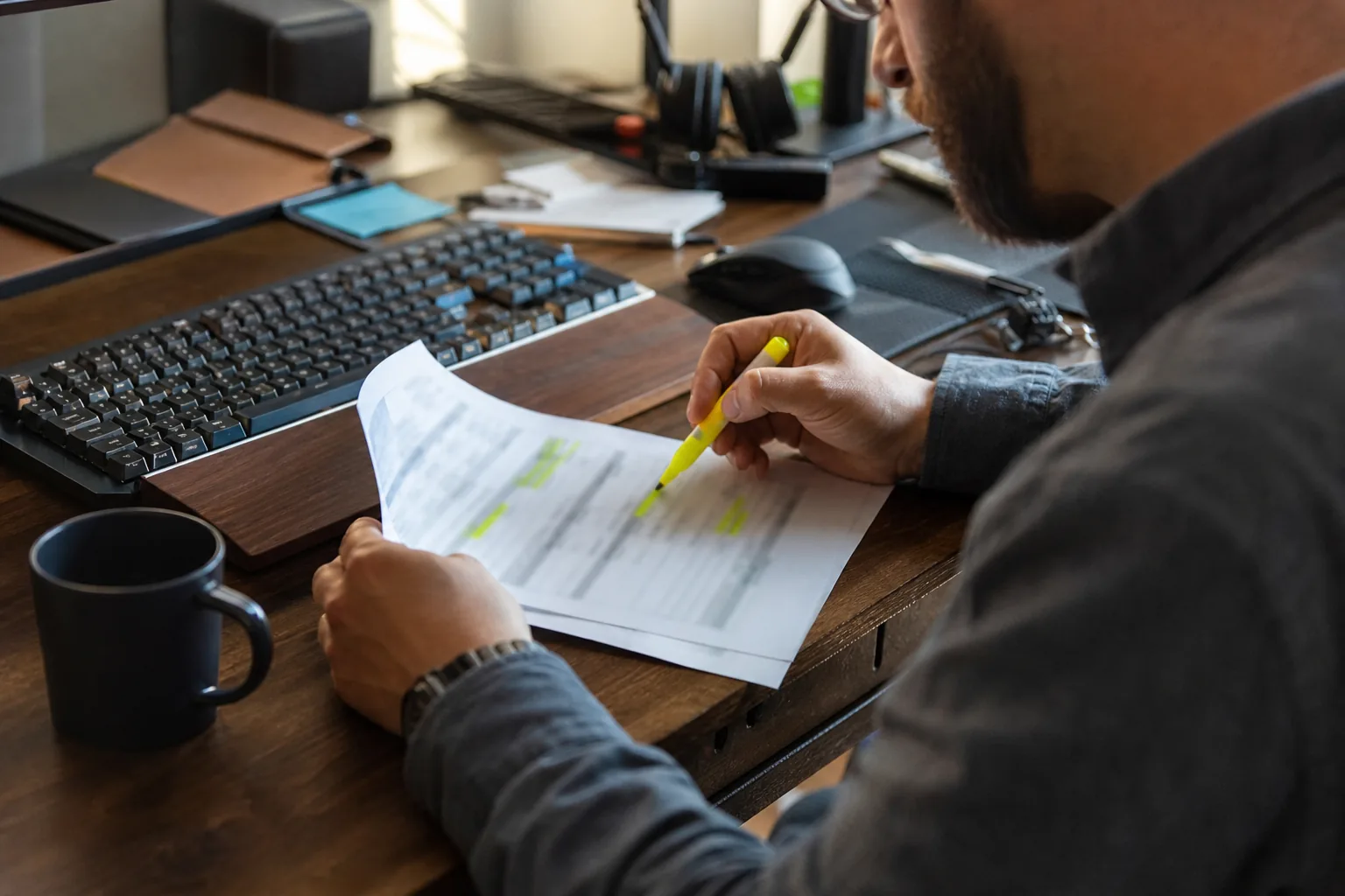 Engineering manager marking renewal figures on a printed vendor quote